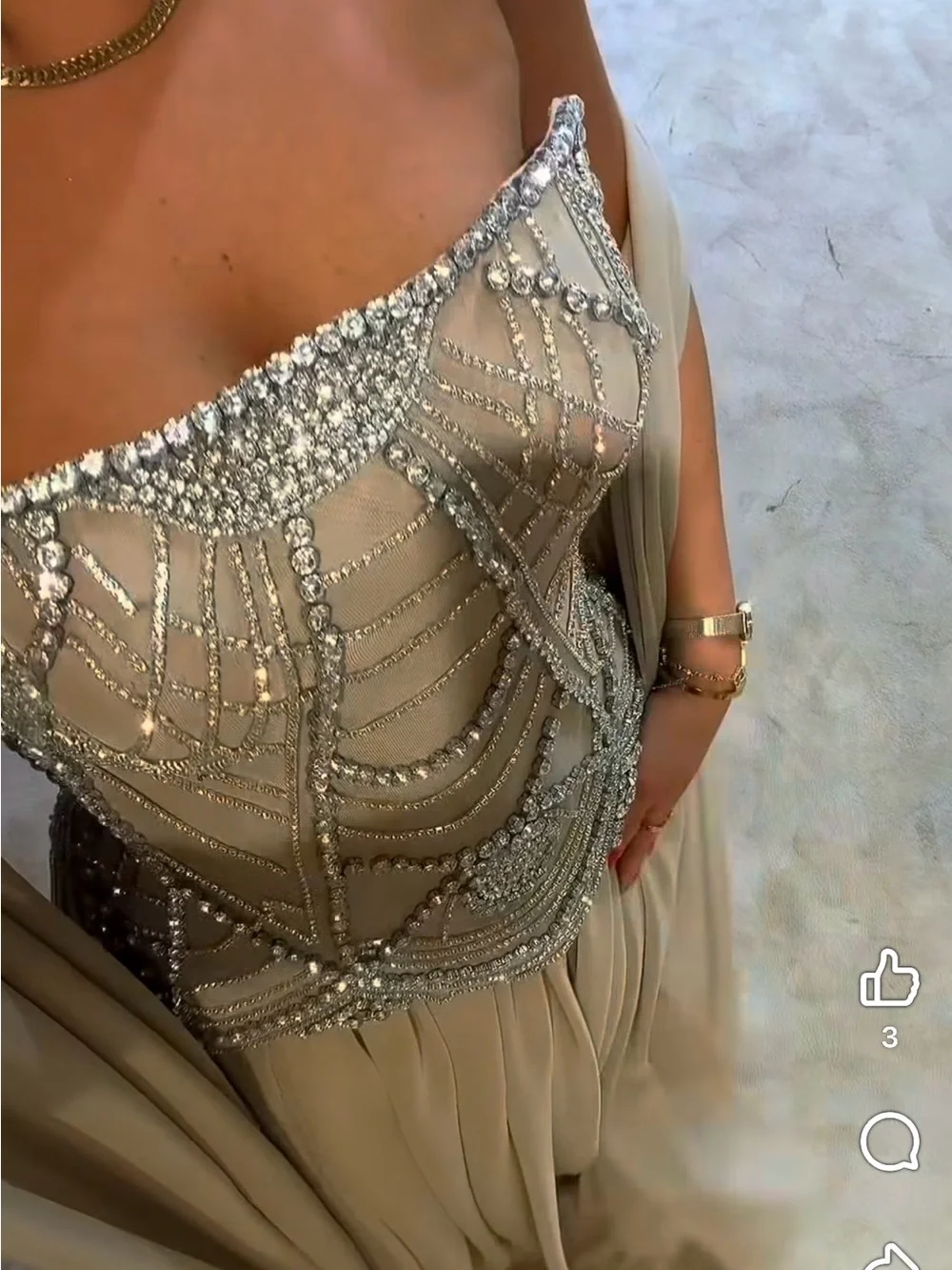 Embellished beige Evening Gown - Designer Style